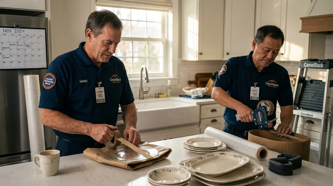 Professional crew packing kitchen dishware in Bowmansville, PA